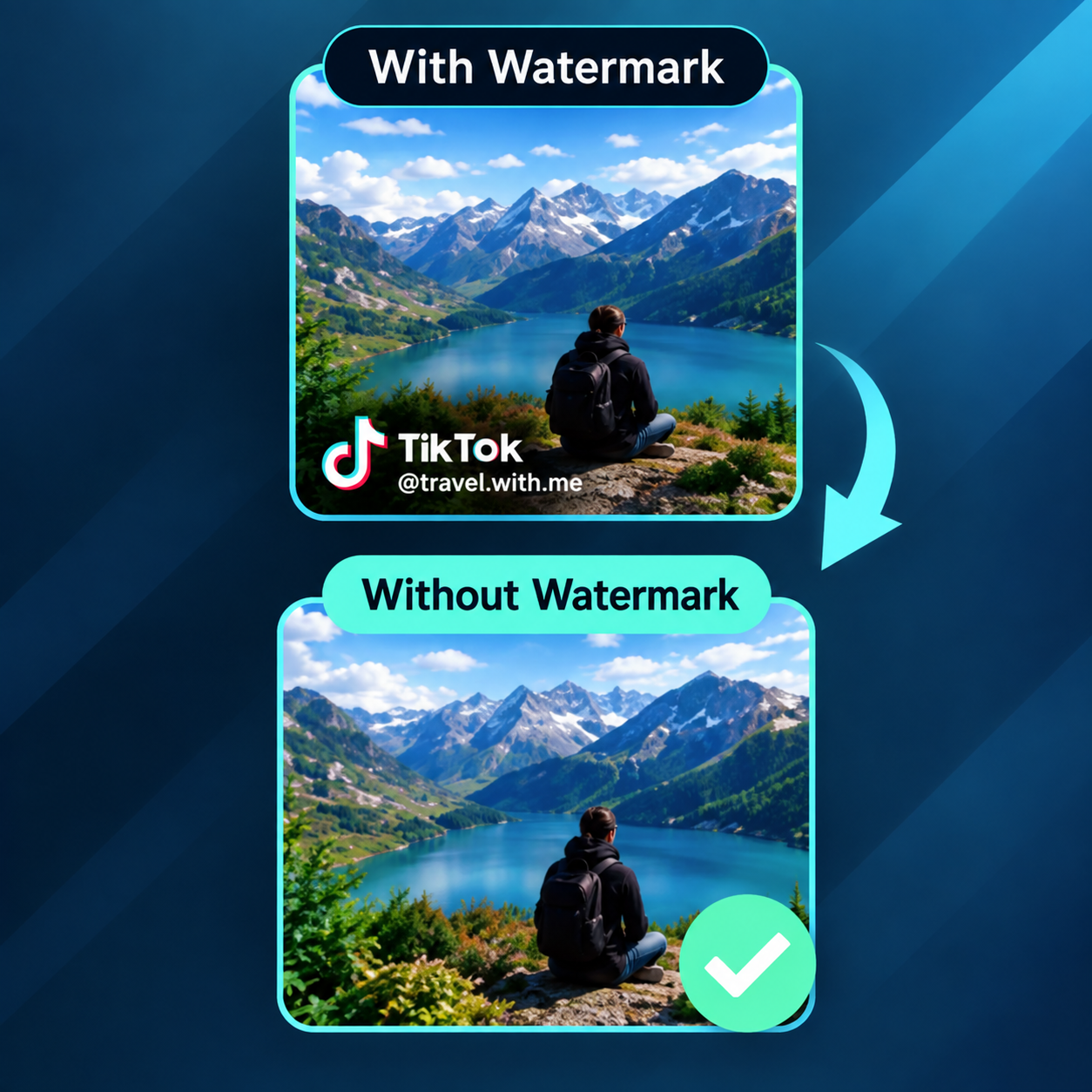 Minh hoạ ảnh trước và sau khi xóa watermark TikTok bằng AI LaMa.