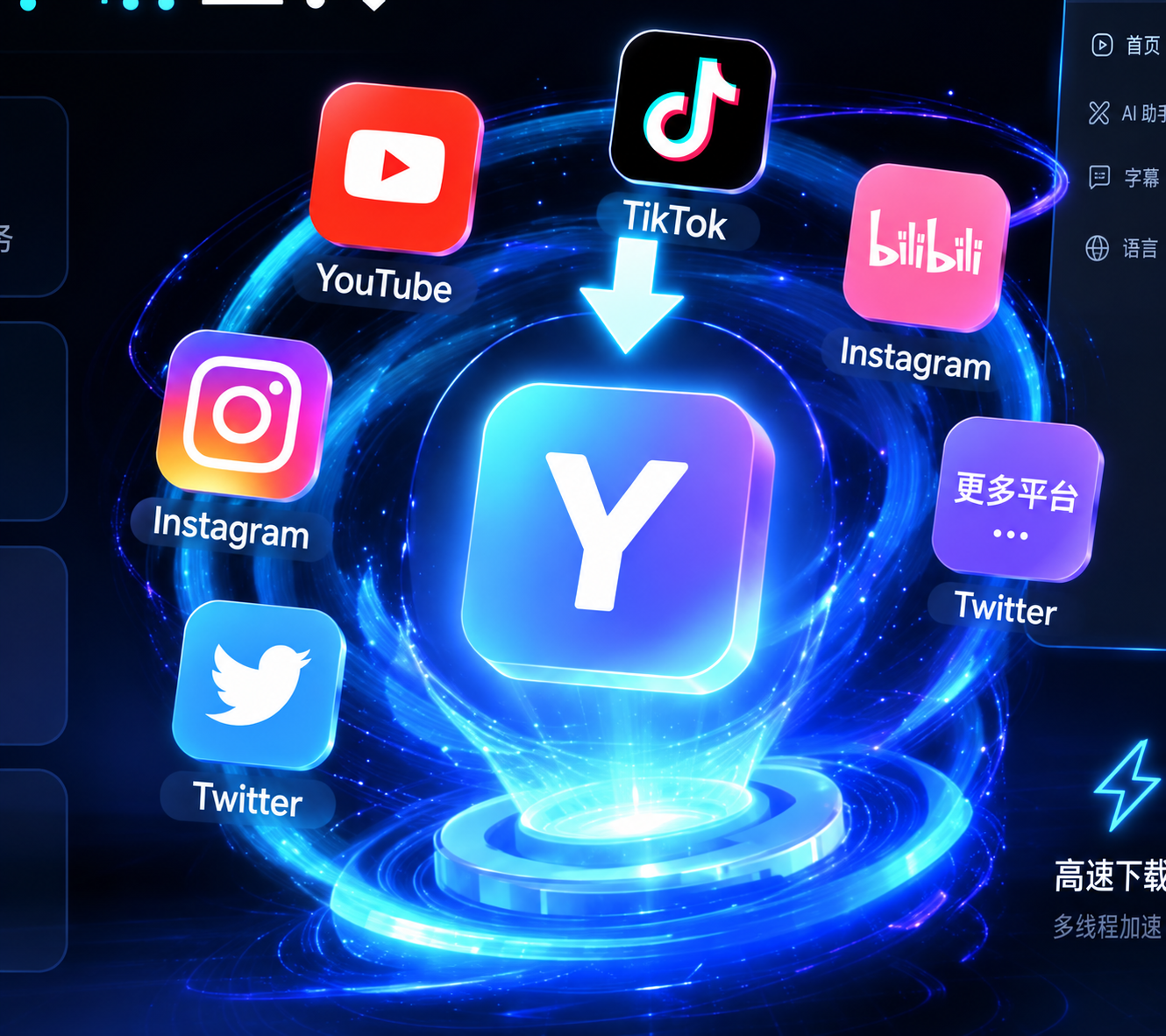 Giao diện Youwee tải video đa nền tảng từ YouTube, TikTok, Bilibili, Instagram và X.