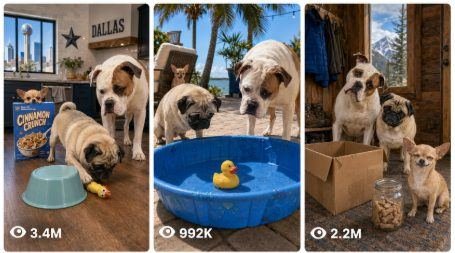 Chihuahua, Pug and American Bulldog